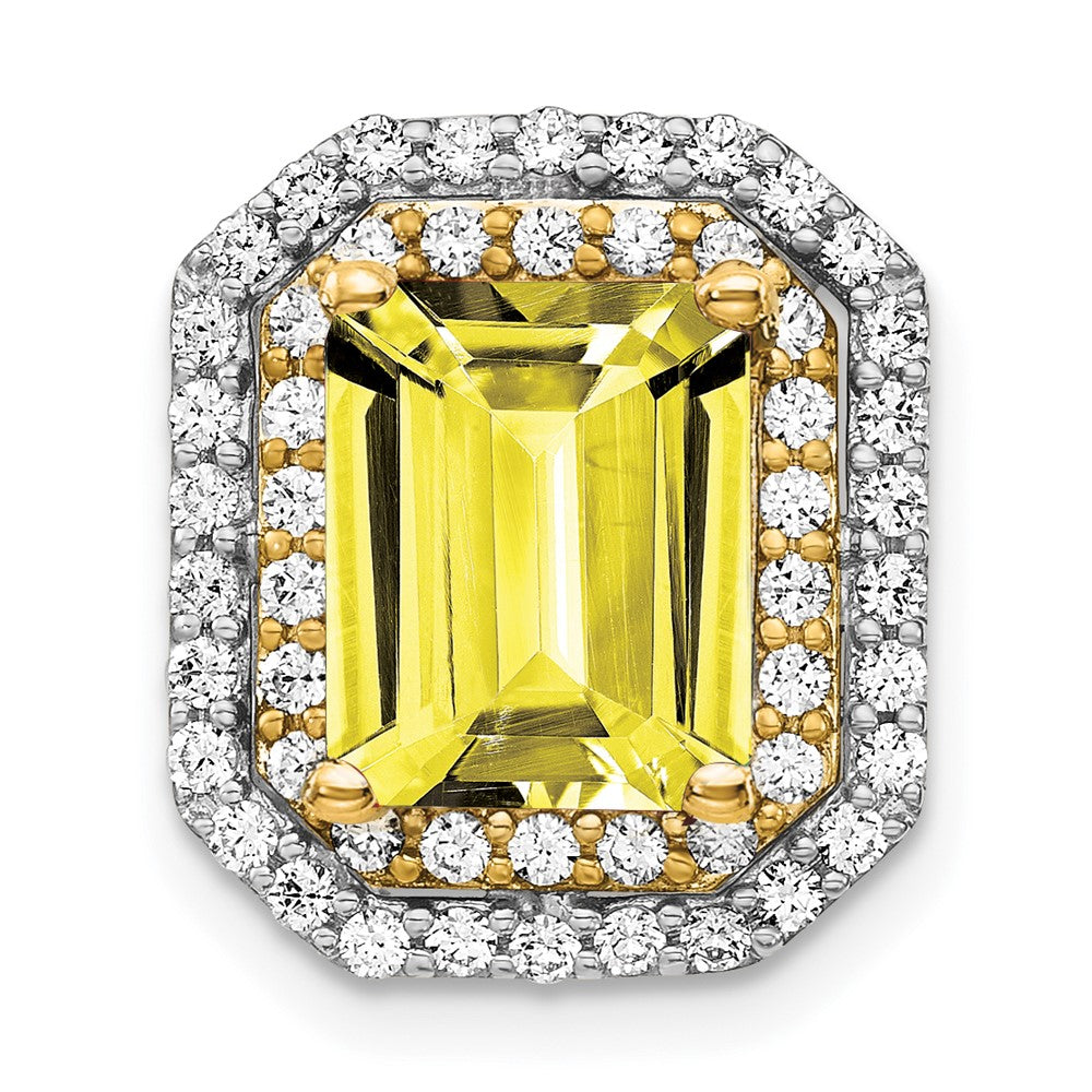 14K Bicolor 0,625 ct. Laborgezüchteter Diamant VS/SI+ G+ und Laborgezüchteter Gelber Saphir Ketten-Gleitanhänger