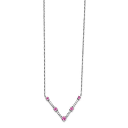 14K Weißgold 1/10 Ct. Im Labor Gezüchtet Diamant Vs/si+ G+ und Im Labor Erzeugt Rosa Saphir 18 Zoll Halskette