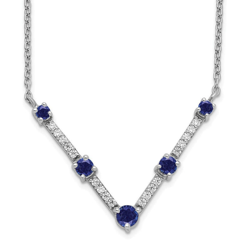 14K Weißgold 1/10 Ct. Im Labor Gezüchtet Diamant Vs/si+ G+ und Im Labor Erzeugt Blau Saphir 18 Zoll Halskette