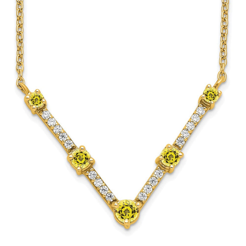 14K Gelbgold 1/10 Ct. Im Labor Gezüchtet Diamant Vs/si+ G+ und Im Labor Erzeugt Saphir 18 Zoll Halskette