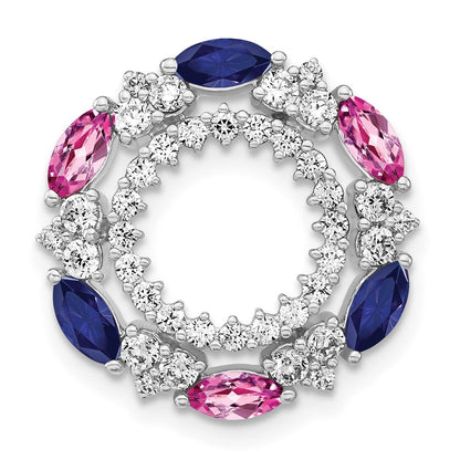 14K Weißgold 0,625 ct. Laborgezüchteter Diamant VS/SI+ G+ und Laborgezüchteter Pink- und Blau-Saphir Ketten-Gleitanhänger