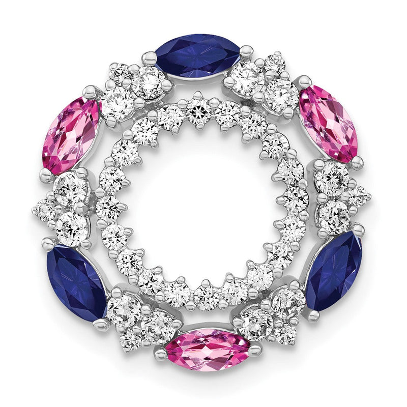 14K Weißgold 0,625 ct. Laborgezüchteter Diamant VS/SI+ G+ und Laborgezüchteter Pink- und Blau-Saphir Ketten-Gleitanhänger