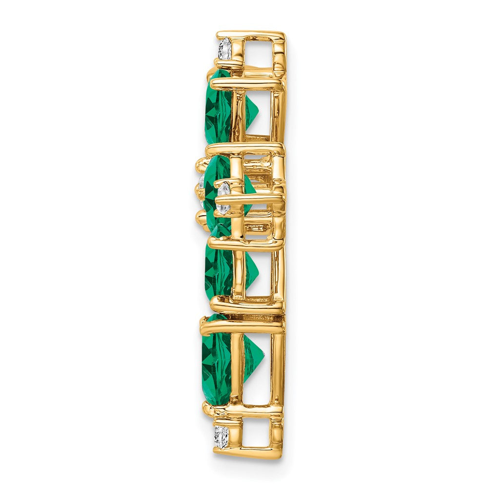 14K Gelbgold Anhänger mit Labor-gezüchteten Diamanten VS/SI FGH und gezüchtetem Smaragd