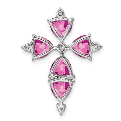 14K Weißgold Anhänger mit im Labor gezüchtetem echtem Diamant und gezüchtetem rosa Saphir