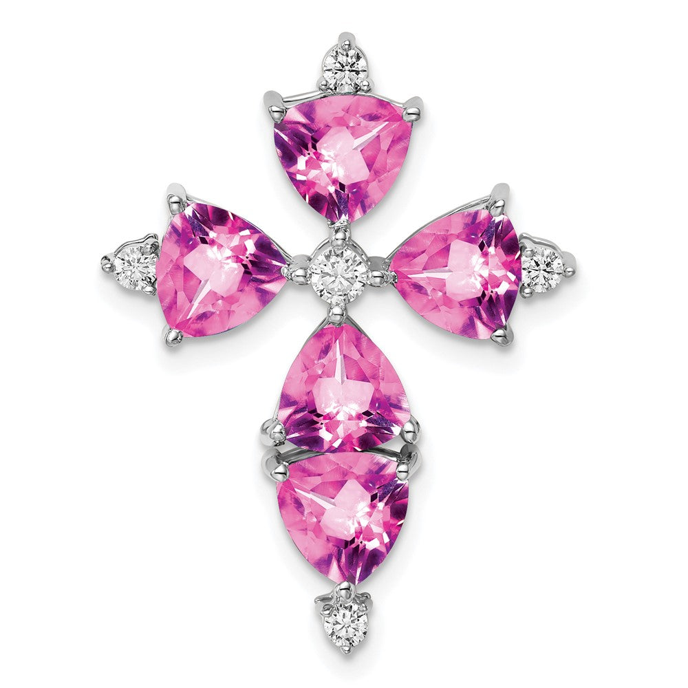 14K Weißgold Anhänger mit im Labor gezüchtetem echtem Diamant und gezüchtetem rosa Saphir