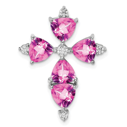 14K Weißgold Anhänger mit im Labor gezüchtetem echtem Diamant und gezüchtetem rosa Saphir
