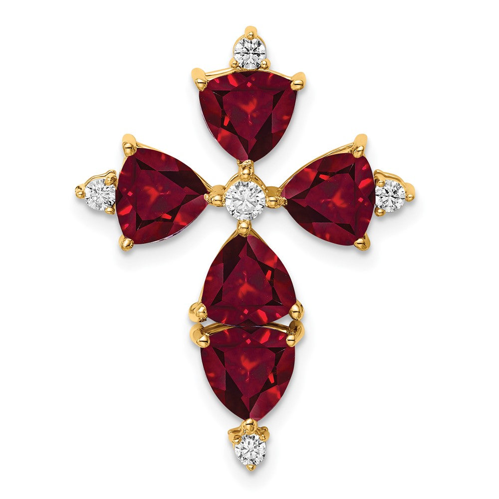 14K Gelbgold 0,2 ct. Laborgezüchteter Diamant VS/SI+ G+ und Laborgezüchteter Rubin Ketten-Gleitanhänger