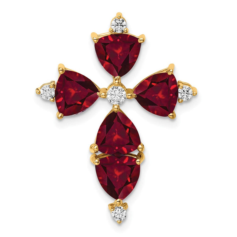 14K Gelbgold 0,2 ct. Laborgezüchteter Diamant VS/SI+ G+ und Laborgezüchteter Rubin Ketten-Gleitanhänger