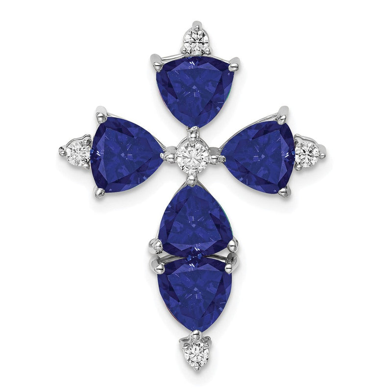 14K Weißgold 0,2 ct. Laborgezüchteter Diamant VS/SI+ G+ und Laborgezüchteter Blauer Saphir Kettengleitanhänger