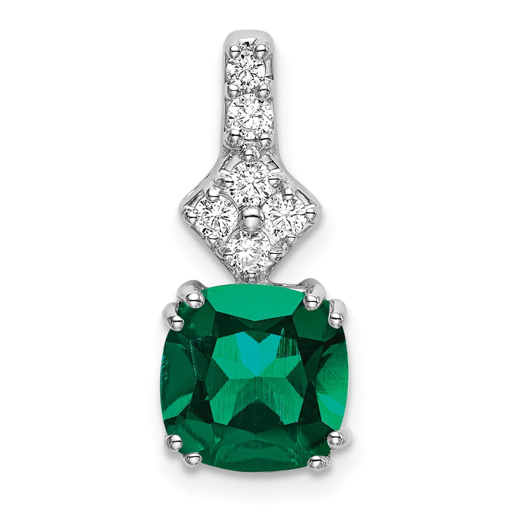 14K Weißgold 0,2 ct. Laborgezüchteter Diamant VS/SI+ G+ und Laborerzeugter Smaragd Anhänger