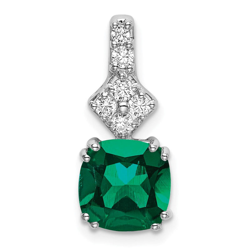 14K Weißgold 0,2 ct. Laborgezüchteter Diamant VS/SI+ G+ und Laborerzeugter Smaragd Anhänger