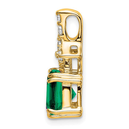 14K Gelbgold Anhänger mit gezüchtetem echtem Diamant und synthetischem Smaragd