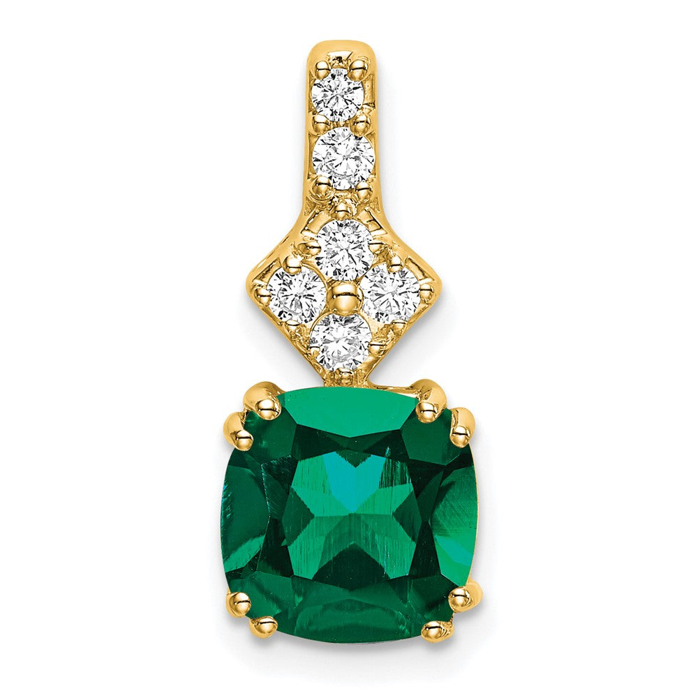 14K Gelbgold Anhänger mit gezüchtetem echtem Diamant und synthetischem Smaragd