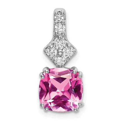 14K Weißgold Anhänger mit 0,2 ct. im Labor gezüchtetem Diamant VS/SI+ G+ und im Labor gezüchtetem Pink-Saphir