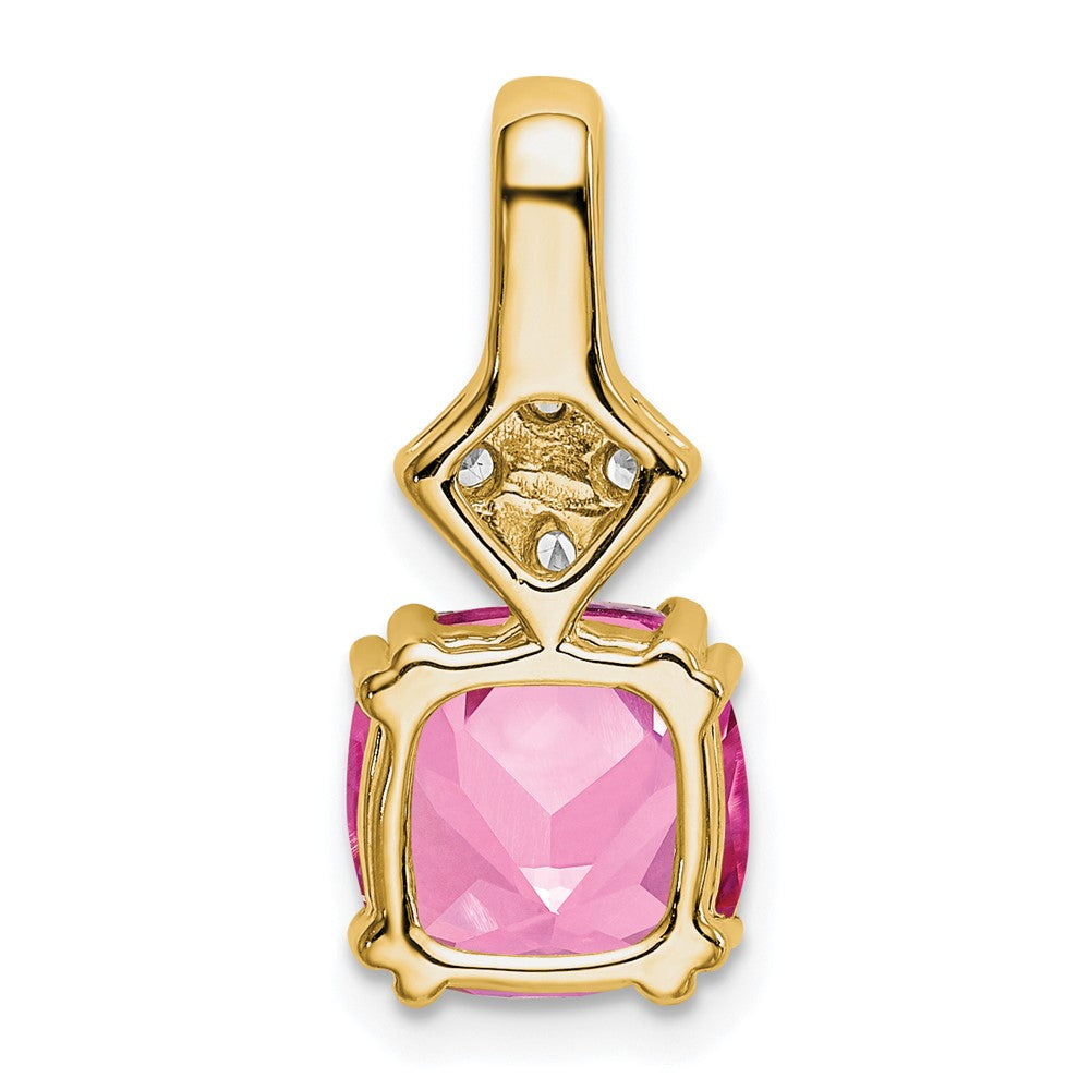 14K Gelbgold Anhänger mit im Labor gezüchtetem echtem Diamanten und gezüchtetem rosa Saphir