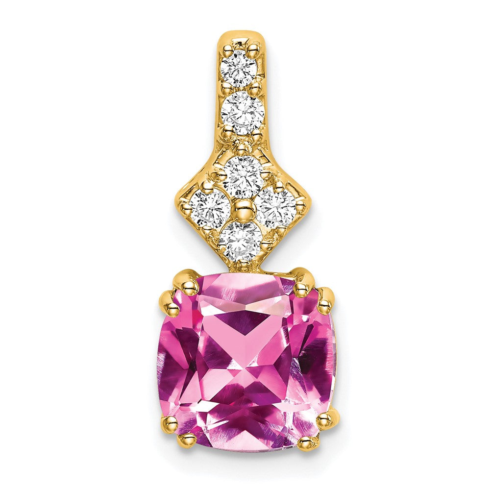 14K Gelbgold Anhänger mit im Labor gezüchtetem echtem Diamanten und gezüchtetem rosa Saphir