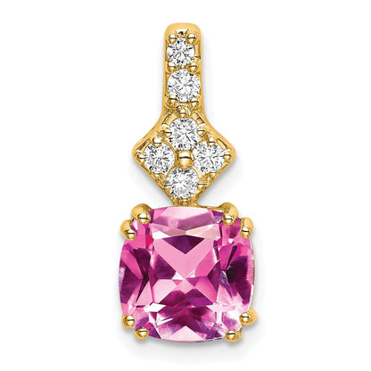 14K Gelbgold Anhänger mit im Labor gezüchtetem echtem Diamanten und gezüchtetem rosa Saphir