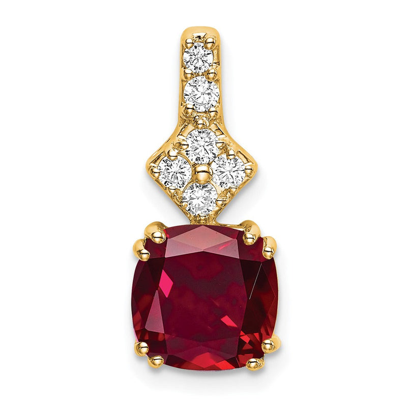 14K Gelbgold Anhänger mit 0,2 ct. im Labor gezüchtetem Diamant VS/SI+ G+ und im Labor gezüchtetem Rubin