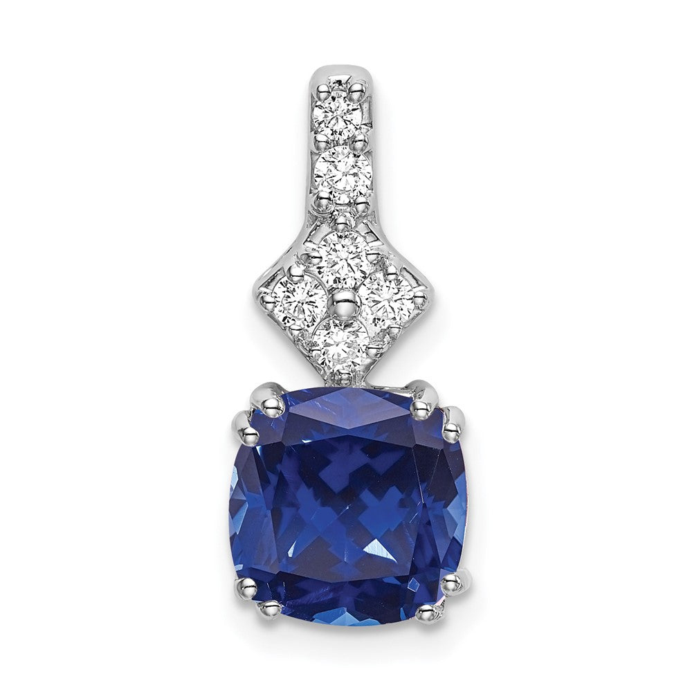 14K Weißgold Anhänger mit Labor gezüchteten echten Diamanten und gezüchteten blauen Saphiren