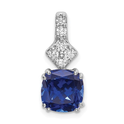 14K Weißgold Anhänger mit Labor gezüchteten echten Diamanten und gezüchteten blauen Saphiren