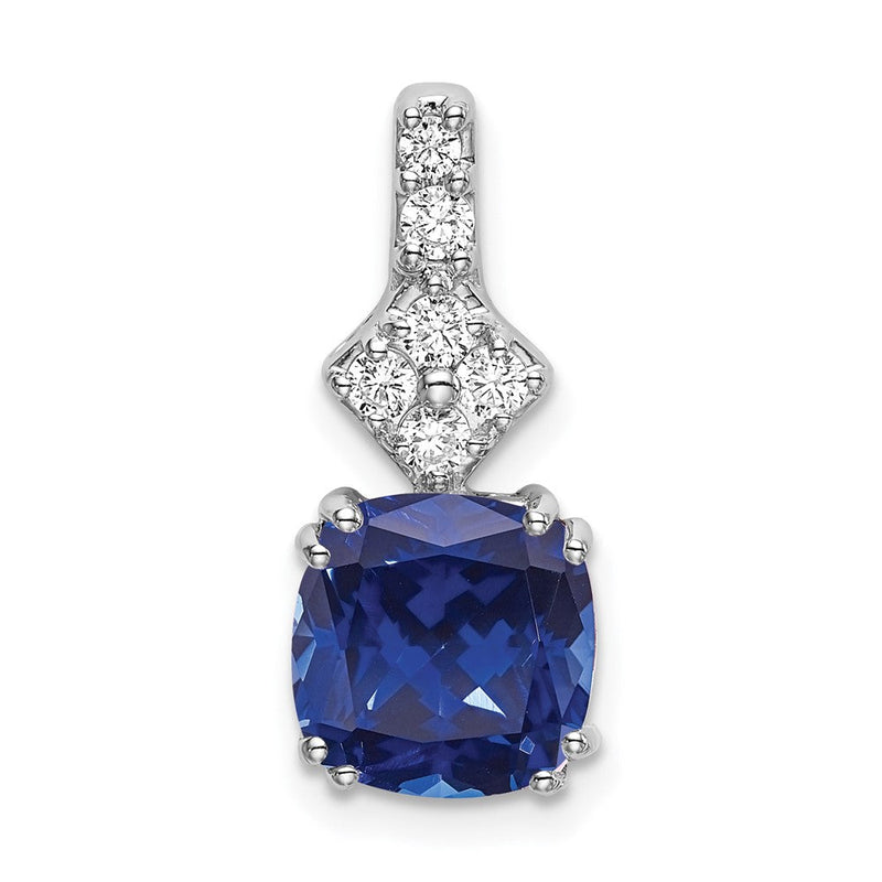 14K Weißgold Anhänger mit Labor gezüchteten echten Diamanten und gezüchteten blauen Saphiren