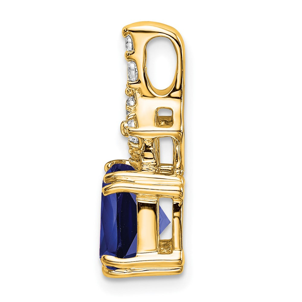 14K Gelbgold Anhänger mit Labor-gezüchtetem echtem Diamant und gezüchtetem blauem Saphir