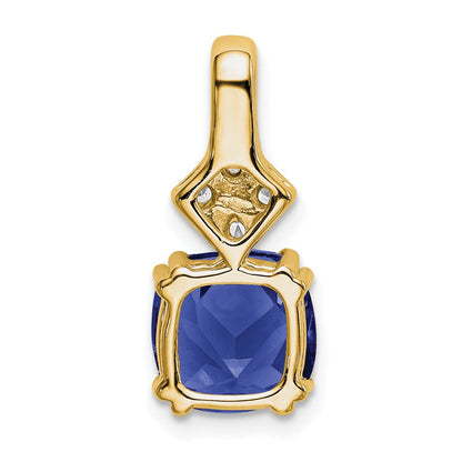 14K Gelbgold Anhänger mit Labor-gezüchtetem echtem Diamant und gezüchtetem blauem Saphir