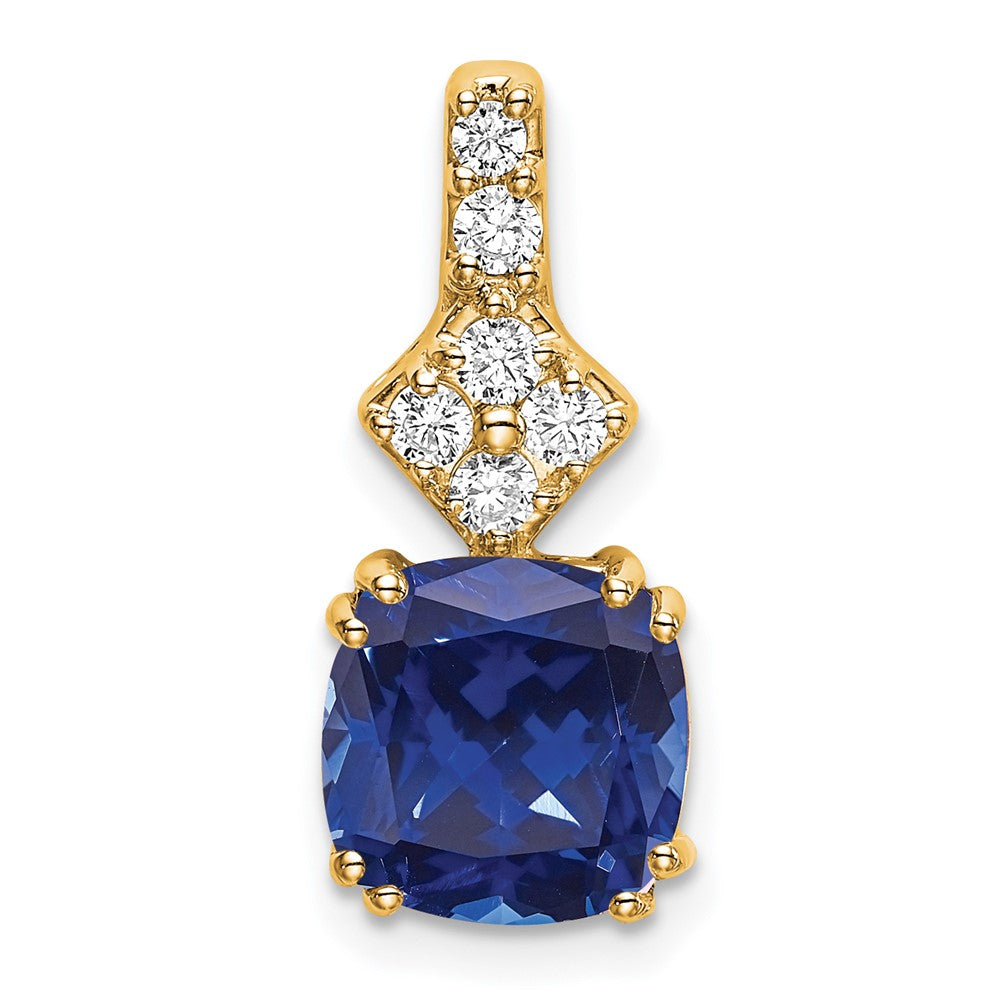 14K Gelbgold Anhänger mit Labor-gezüchtetem echtem Diamant und gezüchtetem blauem Saphir