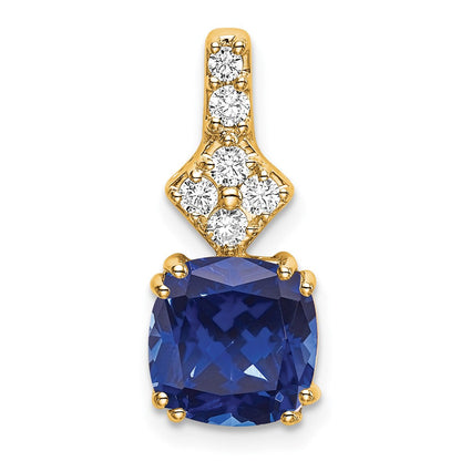 14K Gelbgold Anhänger mit Labor-gezüchtetem echtem Diamant und gezüchtetem blauem Saphir