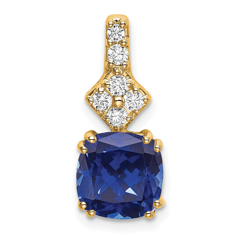 14K Gelbgold Anhänger mit Labor-gezüchtetem echtem Diamant und gezüchtetem blauem Saphir
