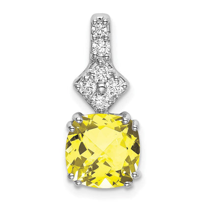 14K Weißgold Anhänger mit Labor-gezüchteten VS/SI FGH Diamanten und gezüchtetem Gelbem Saphir