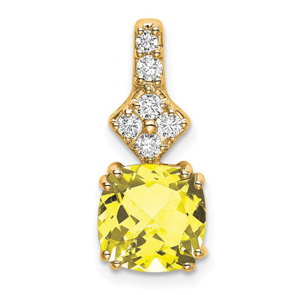 14K Gelbgold Anhänger mit Labor-gezüchtetem echtem Diamant & gezüchtetem gelbem Saphir