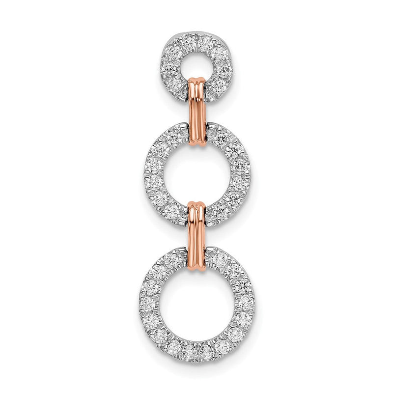 14K Zweifarbiger Rosé- und Weißgold Anhänger mit 0,375 ct. Labor-gezüchteten Diamanten VS/SI+ G+, Dreifacher Kreis-Tropfen-Kettengleitanhänger