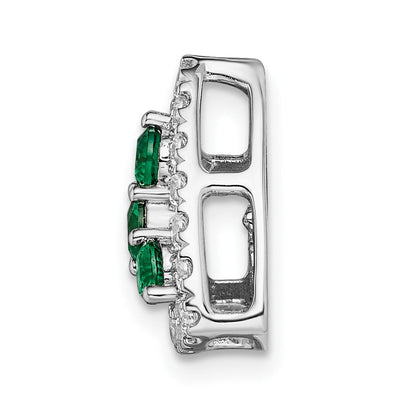 14K Weißgold Kettengleitanhänger mit 0,5 ct. im Labor gezüchteten Diamanten VS/SI+ G+ und im Labor gezüchtetem Smaragd, dreieckig