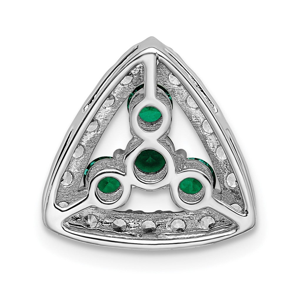 14K Weißgold Kettengleitanhänger mit 0,5 ct. im Labor gezüchteten Diamanten VS/SI+ G+ und im Labor gezüchtetem Smaragd, dreieckig