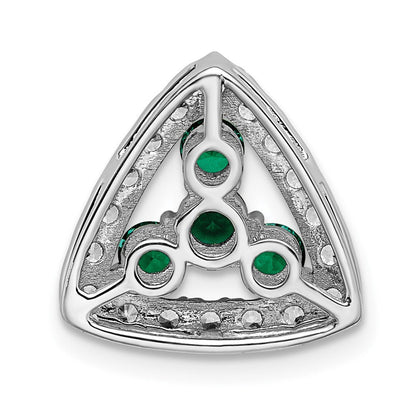 14K Weißgold Kettengleitanhänger mit 0,5 ct. im Labor gezüchteten Diamanten VS/SI+ G+ und im Labor gezüchtetem Smaragd, dreieckig