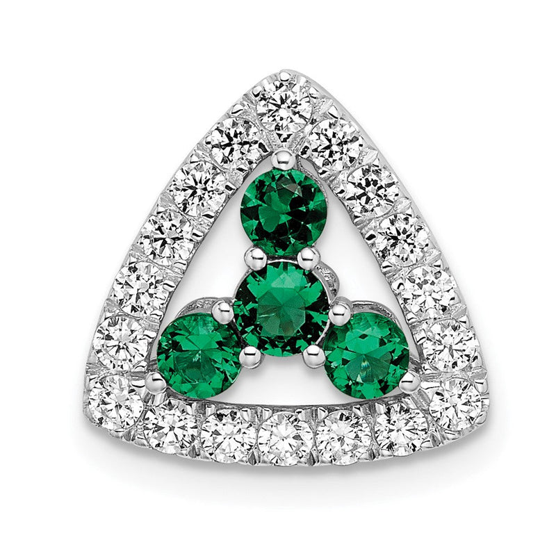 14K Weißgold Kettengleitanhänger mit 0,5 ct. im Labor gezüchteten Diamanten VS/SI+ G+ und im Labor gezüchtetem Smaragd, dreieckig