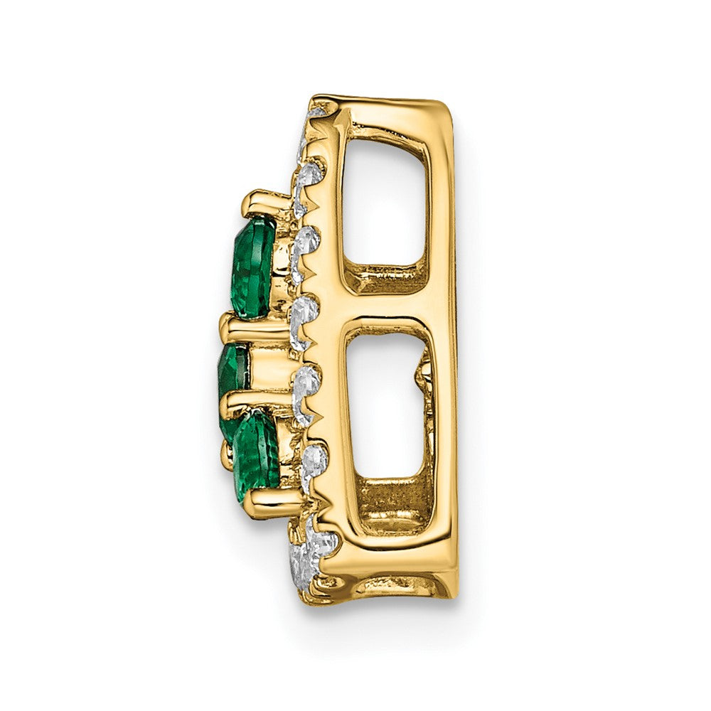 14K Gelbgold Gleitanhänger für Kette mit 0,5 ct. laborgezüchtetem Diamanten VS/SI+ G+ und laborgezüchtetem Smaragd im Dreiecksschliff