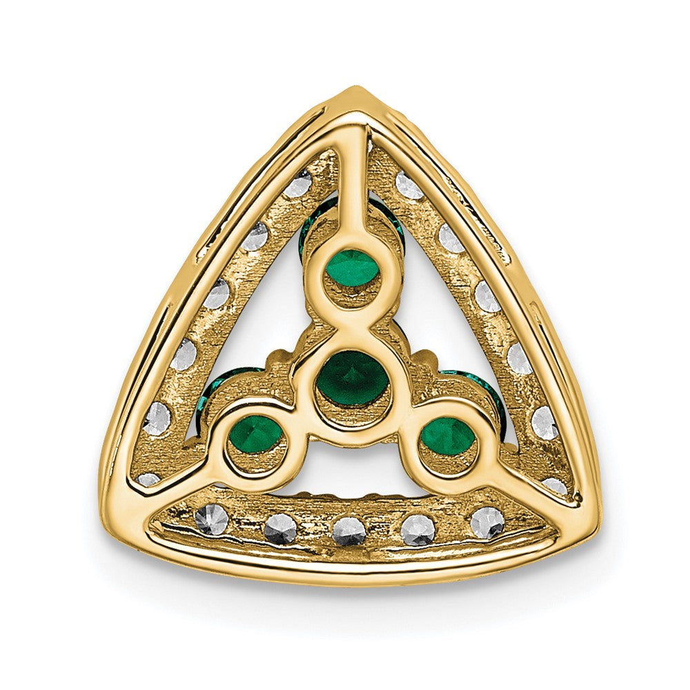 14K Gelbgold Gleitanhänger für Kette mit 0,5 ct. laborgezüchtetem Diamanten VS/SI+ G+ und laborgezüchtetem Smaragd im Dreiecksschliff