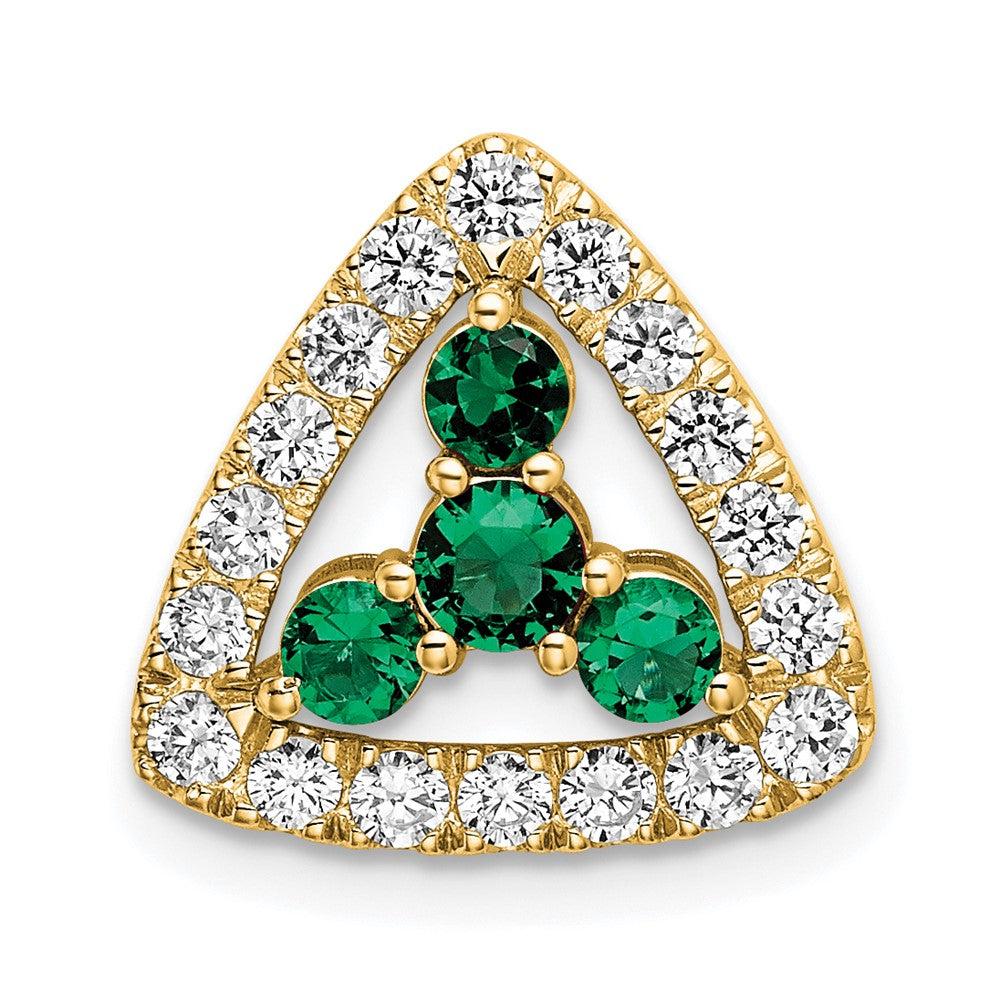 14K Gelbgold Gleitanhänger für Kette mit 0,5 ct. laborgezüchtetem Diamanten VS/SI+ G+ und laborgezüchtetem Smaragd im Dreiecksschliff