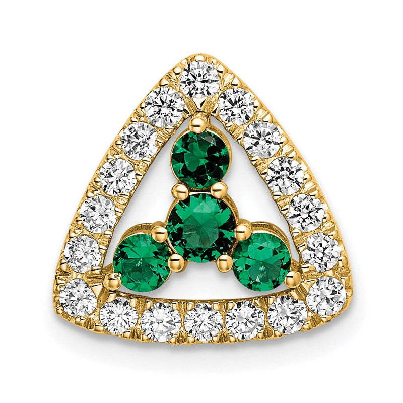 14K Gelbgold Gleitanhänger für Kette mit 0,5 ct. laborgezüchtetem Diamanten VS/SI+ G+ und laborgezüchtetem Smaragd im Dreiecksschliff