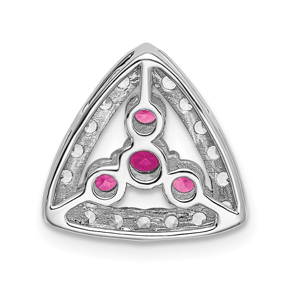 Pure Serenity 14K Weißgold Anhänger mit 0,375 ct. im Labor gezüchteten Diamanten VS/SI+ G+ und im Labor gezüchtetem rosafarbenem Saphir, Dreieck-Design