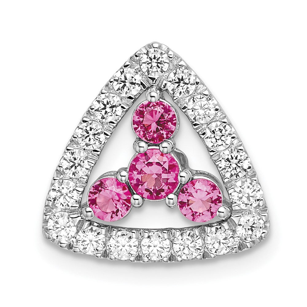 Pure Serenity 14K Weißgold Anhänger mit 0,375 ct. im Labor gezüchteten Diamanten VS/SI+ G+ und im Labor gezüchtetem rosafarbenem Saphir, Dreieck-Design