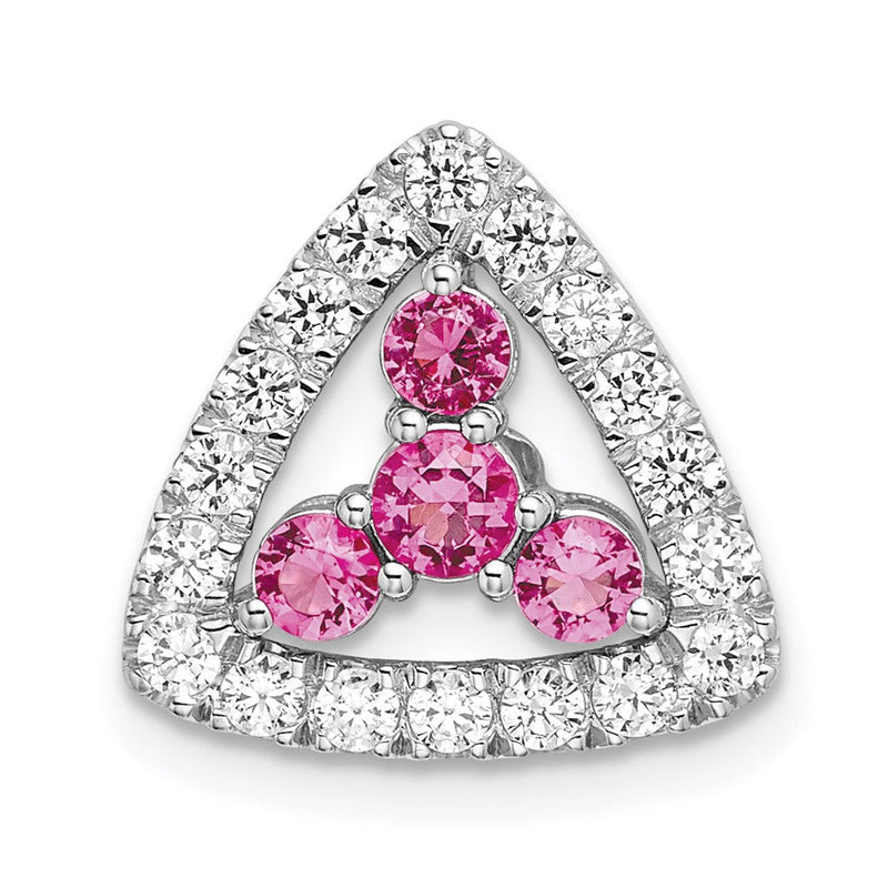Pure Serenity 14K Weißgold Anhänger mit 0,375 ct. im Labor gezüchteten Diamanten VS/SI+ G+ und im Labor gezüchtetem rosafarbenem Saphir, Dreieck-Design