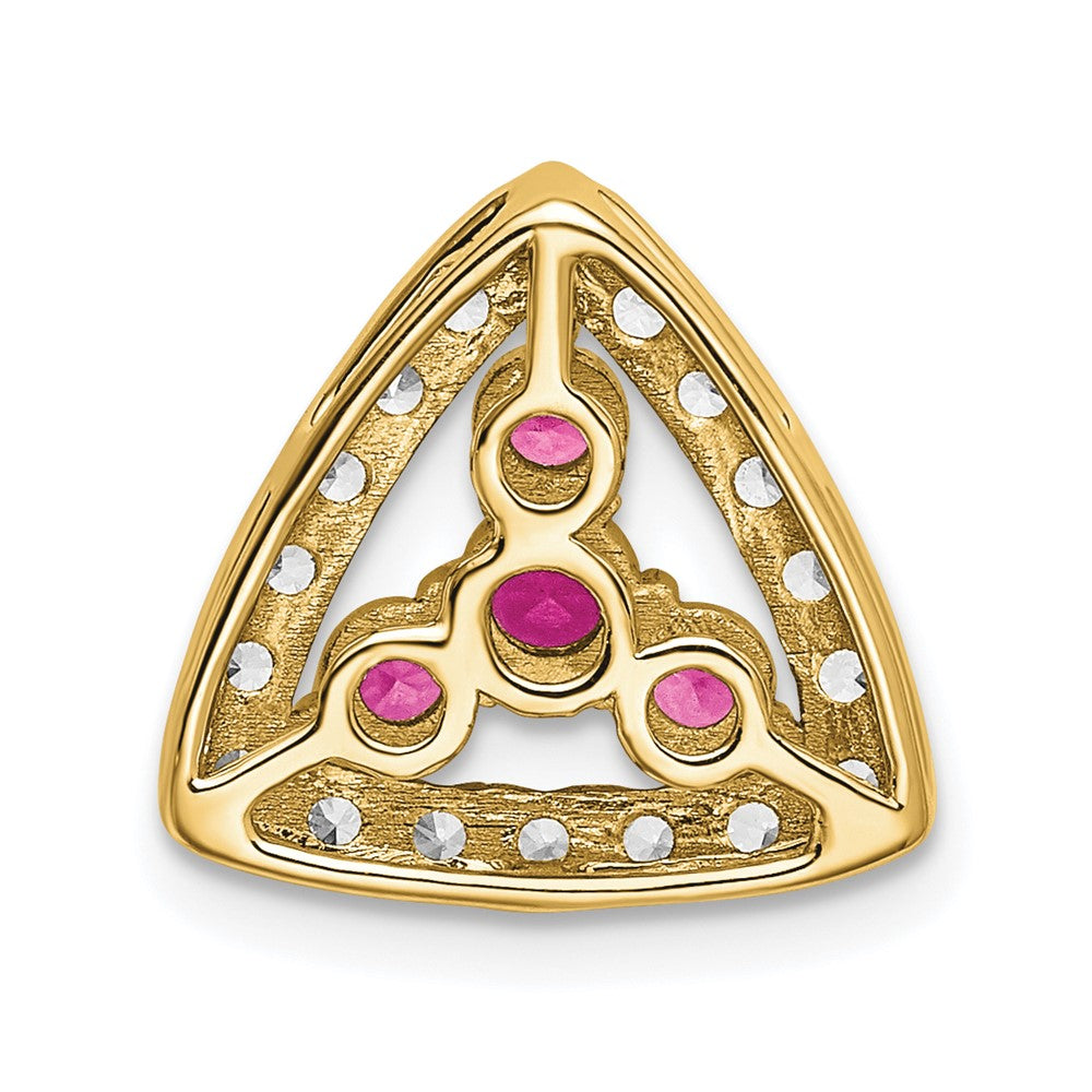 14K Gelbgold Pure Serenity 0,375 ct. Laborgezüchteter Diamant VS/SI+ G+ und Laborgezüchteter Pink-Saphir Dreiecksanhänger