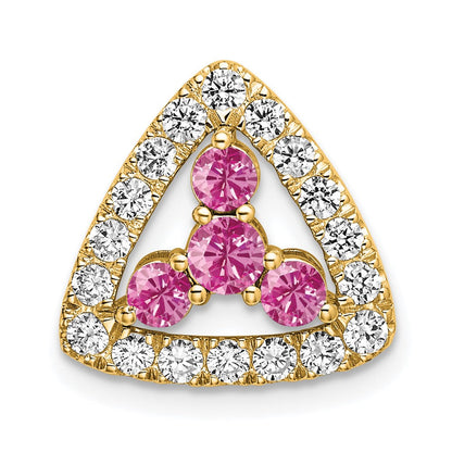 14K Gelbgold Pure Serenity 0,375 ct. Laborgezüchteter Diamant VS/SI+ G+ und Laborgezüchteter Pink-Saphir Dreiecksanhänger
