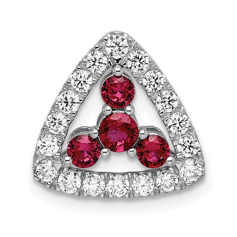 14K Weißgold 0,5 ct. Laborgezüchteter Diamant VS/SI+ G+ und Laborgezüchteter Rubin Dreieck-Ketten-Gleitanhänger