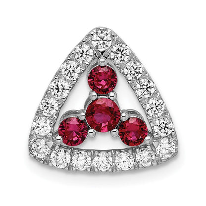 14K Weißgold 0,5 ct. Laborgezüchteter Diamant VS/SI+ G+ und Laborgezüchteter Rubin Dreieck-Ketten-Gleitanhänger