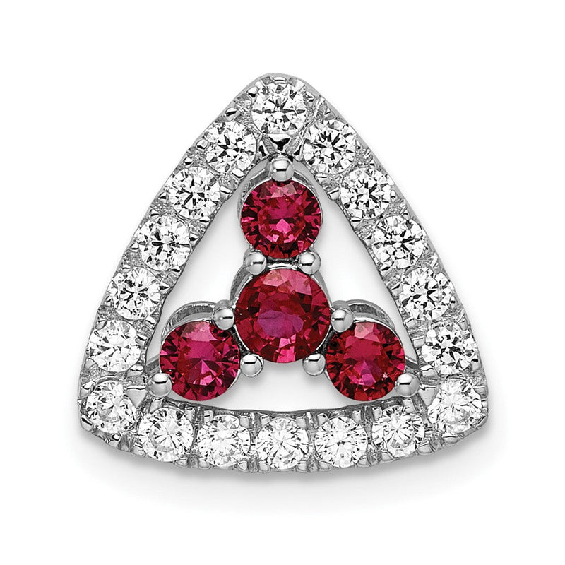 14K Weißgold 0,5 ct. Laborgezüchteter Diamant VS/SI+ G+ und Laborgezüchteter Rubin Dreieck-Ketten-Gleitanhänger