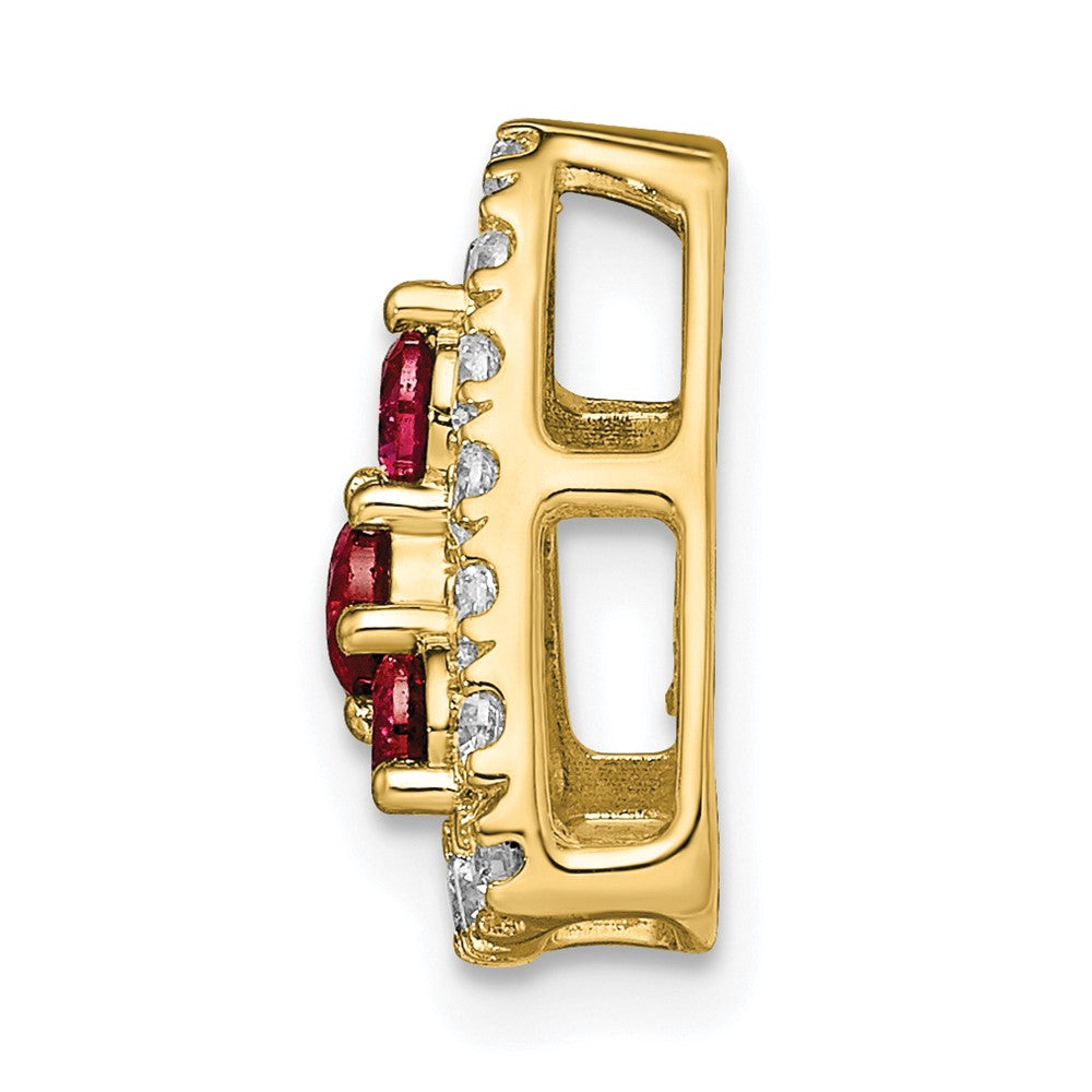 14K Gelbgold 0,5 ct. Laborgezüchteter Diamant VS/SI+ G+ und Laborgezüchteter Rubin Dreieck-Ketten-Gleitanhänger